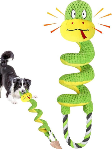 Plush Squeaky Snake Dog Toy with Rope – Soft Chew & Tug of War Toy for Small, Medium & Large Dogs