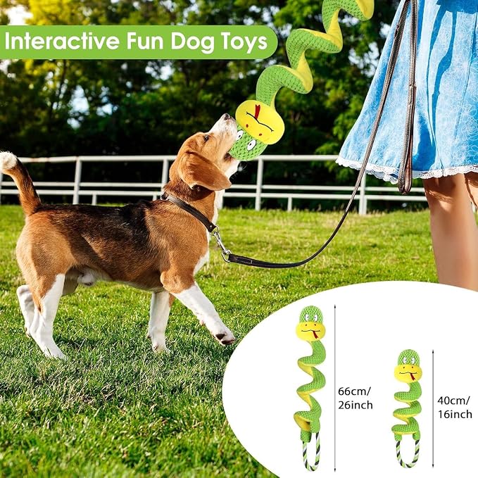 Plush Squeaky Snake Dog Toy with Rope – Soft Chew & Tug of War Toy for Small, Medium & Large Dogs